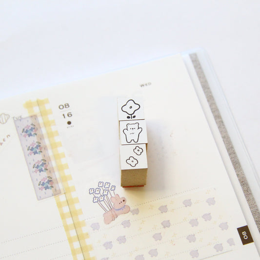 ranmyu Mini Rubber Stamp Set - Kuma and Hana (Bear and Flower)