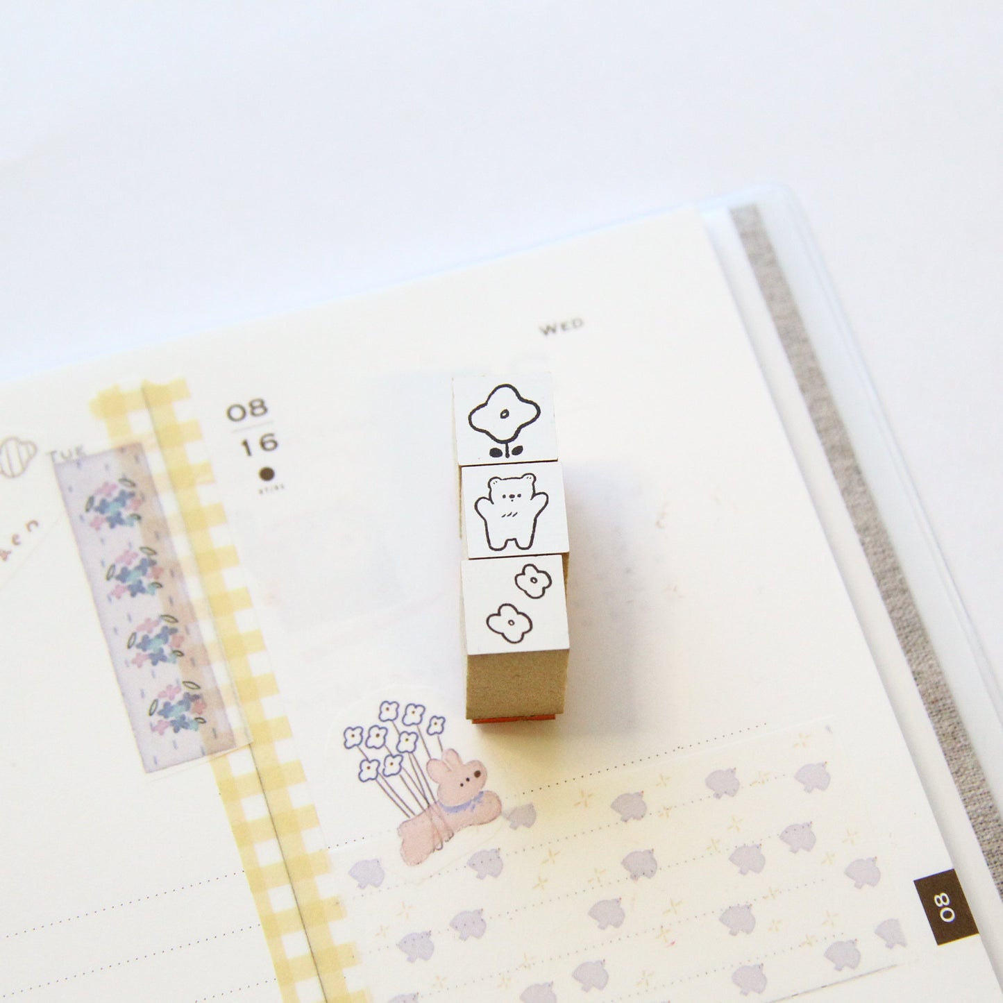 ranmyu Mini Rubber Stamp Set - Kuma and Hana (Bear and Flower)