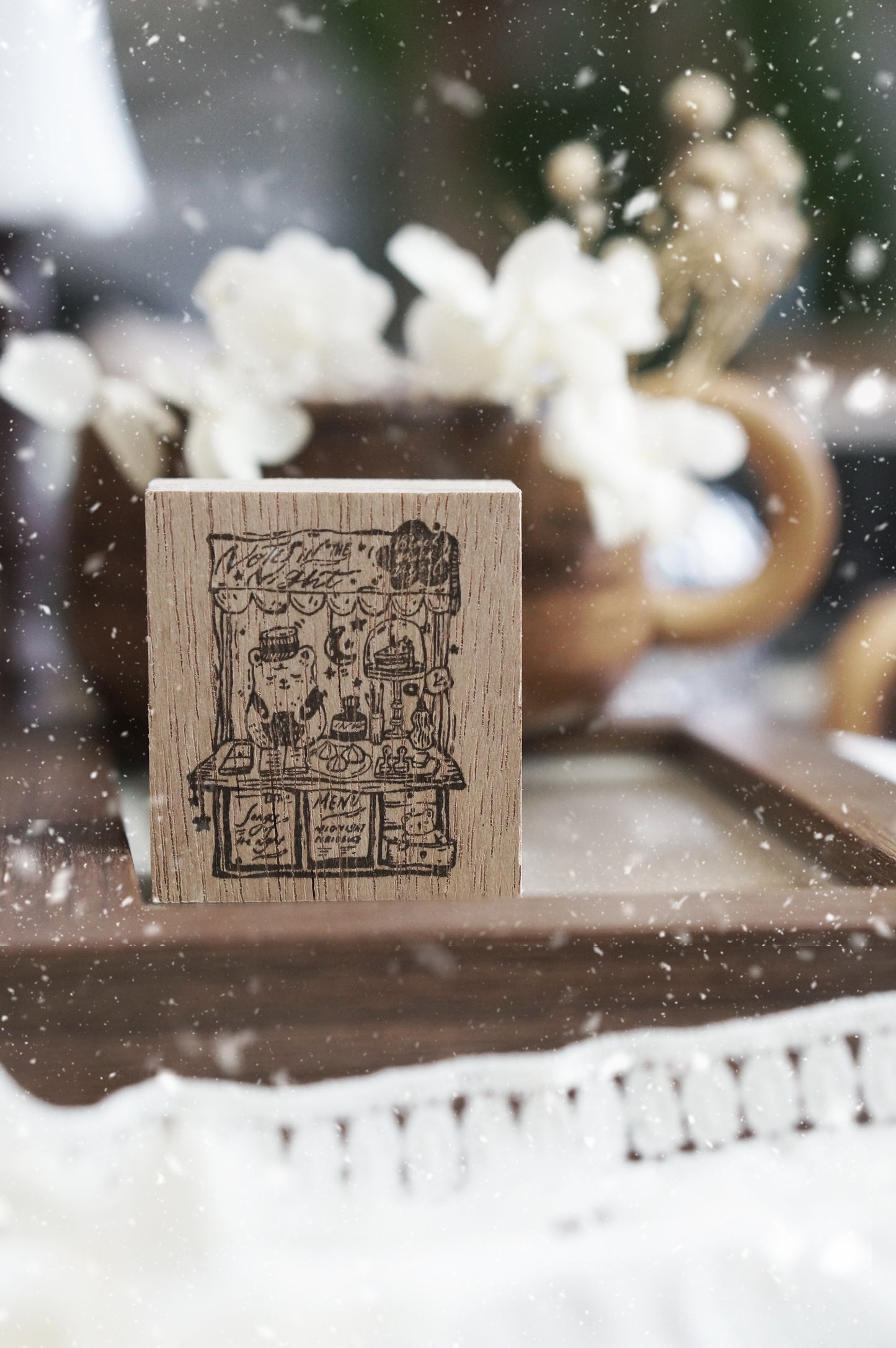 Black Milk Project "Notes in the Night" Series Rubber Stamp - Midnight Bear Cart