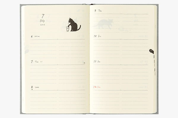 Midori Book-style Diary 2026 - Monthly Block+Weekly - Cat, Gray