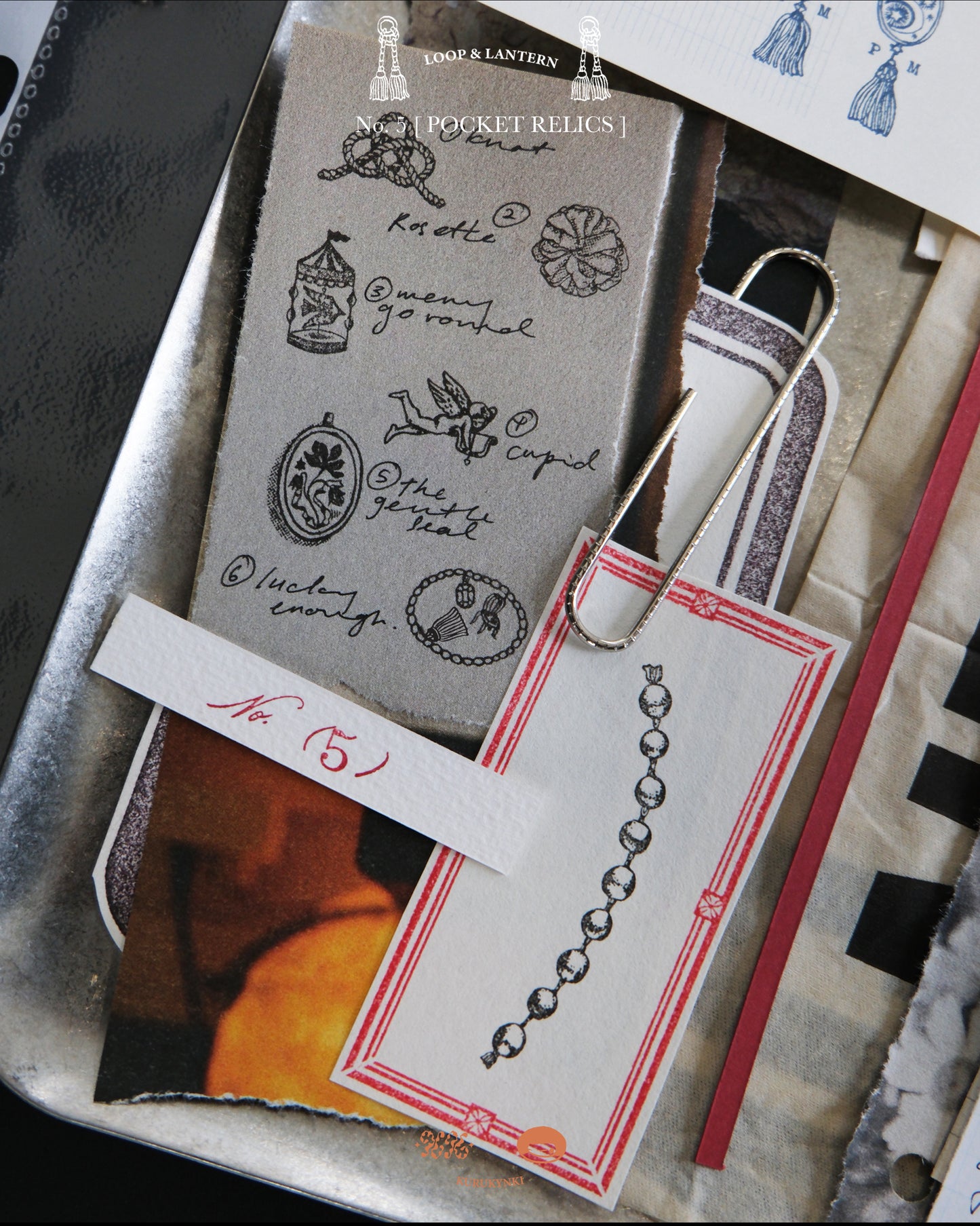 kurukynki Rubber Stamp - Loops & Lantern, No.5. Pocket Relics Mini Stamps