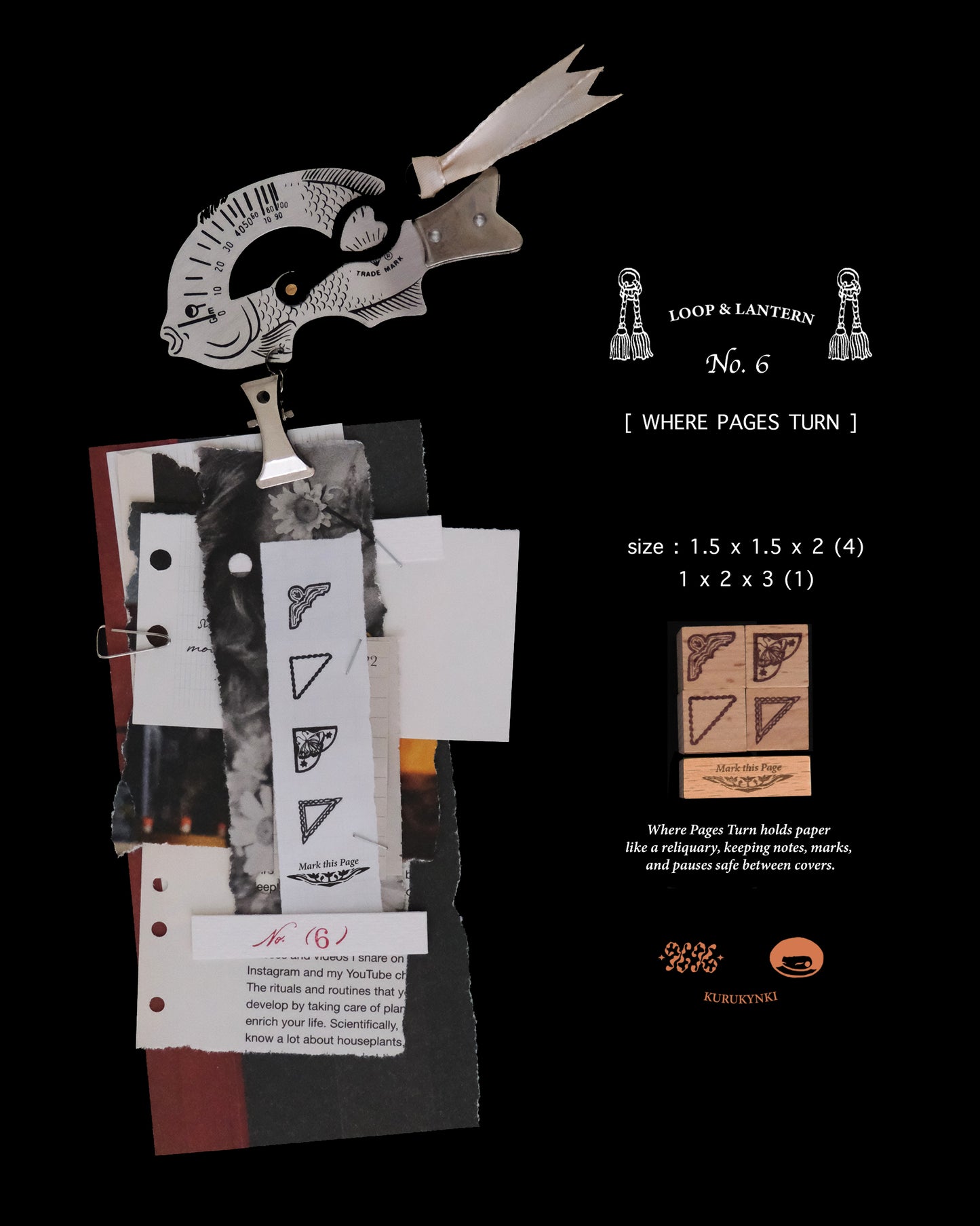 kurukynki Rubber Stamp - Loops & Lantern, No.6 Where Pages Turn Set