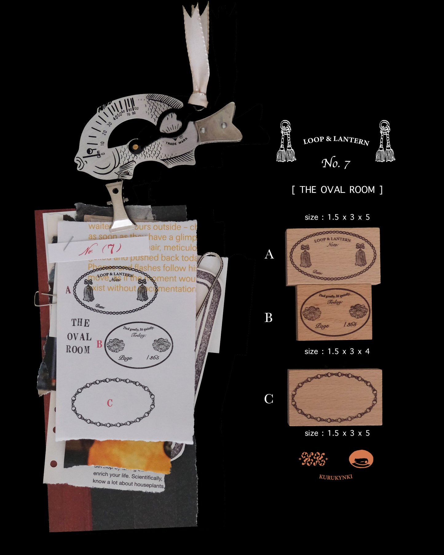 kurukynki Rubber Stamp - Loops & Lantern, No.7 The Oval Room