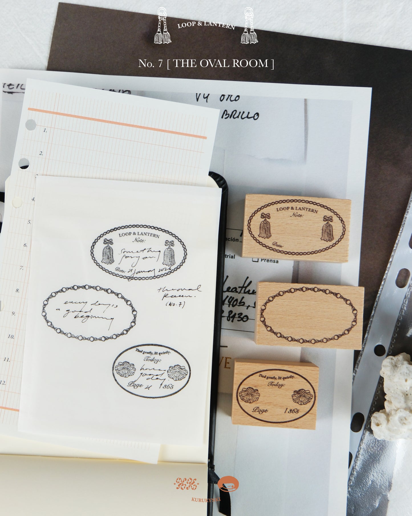 kurukynki Rubber Stamp - Loops & Lantern, No.7 The Oval Room