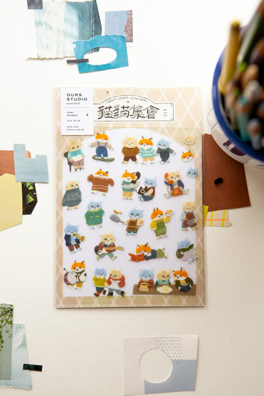 OURS Cats Gathering Transparent Sticker