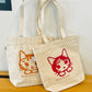 Pottering Cat Canvas Tote - Cat Face (Double-sided illustration, Black/Apple)