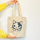 Pottering Cat Canvas Tote - Cat Face (Double-sided illustration, Black/Tangerine)