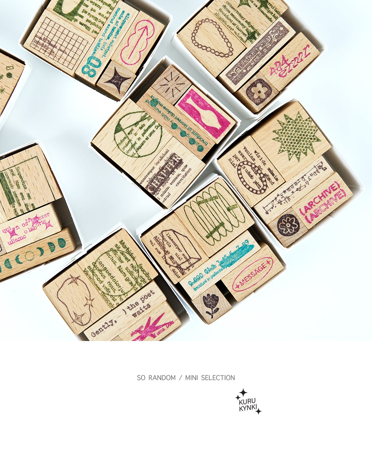 kurukynki SO RANDOM Mini Stamp Sets, 8 designs