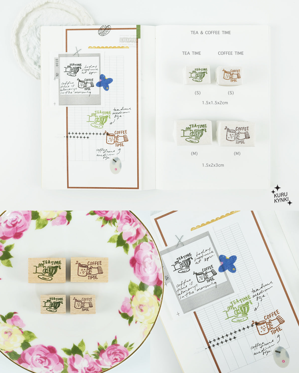 kurukynki Mini Rubber Stamp - Tea & Coffee Time (Small)