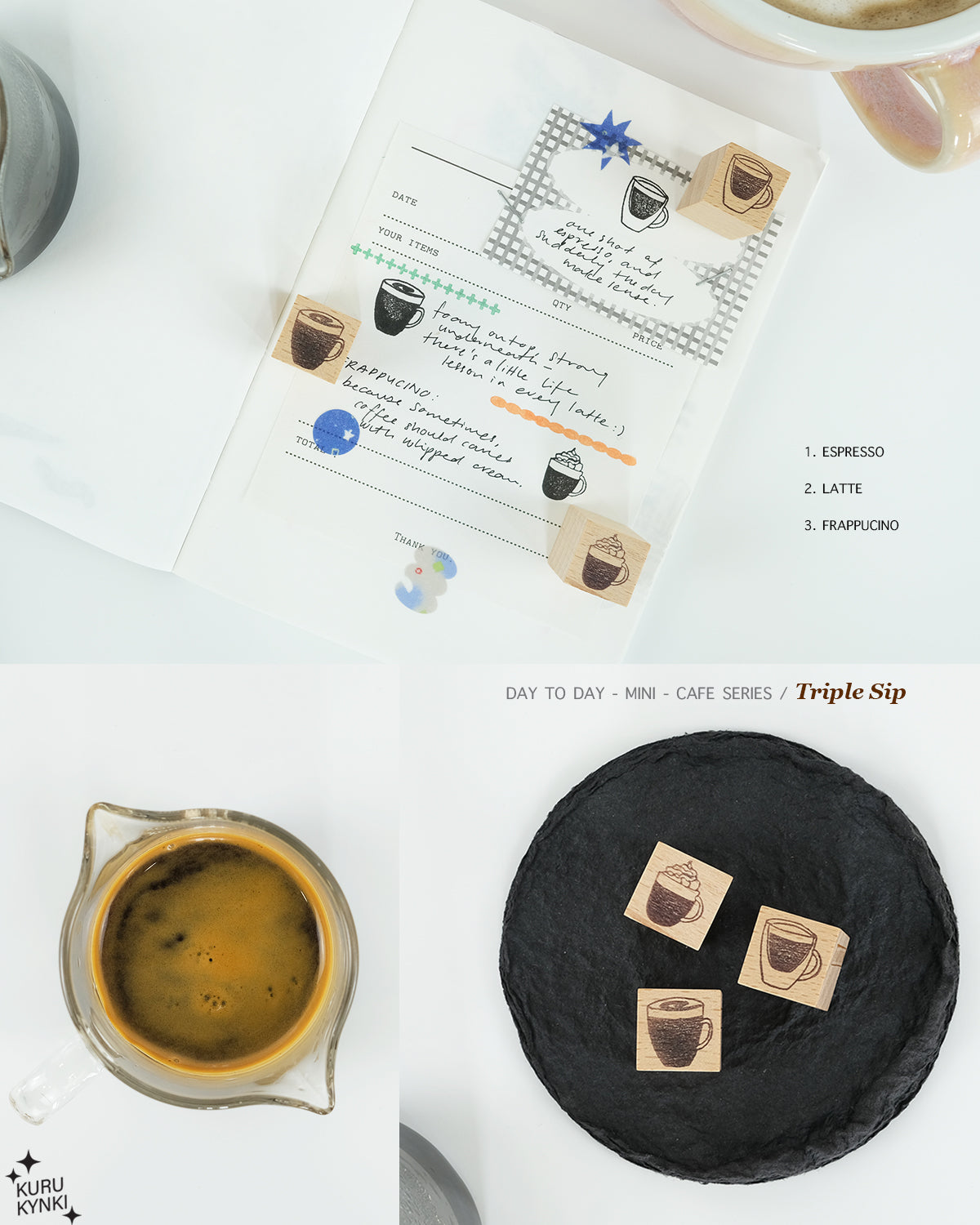 kurukynki Day To Day Cafe Series mini rubber stamps - 12 designs