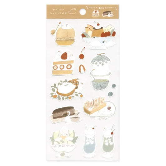 Tobimatsu Shoichiro Cotton Paper Sticker - Swan and Dessert
