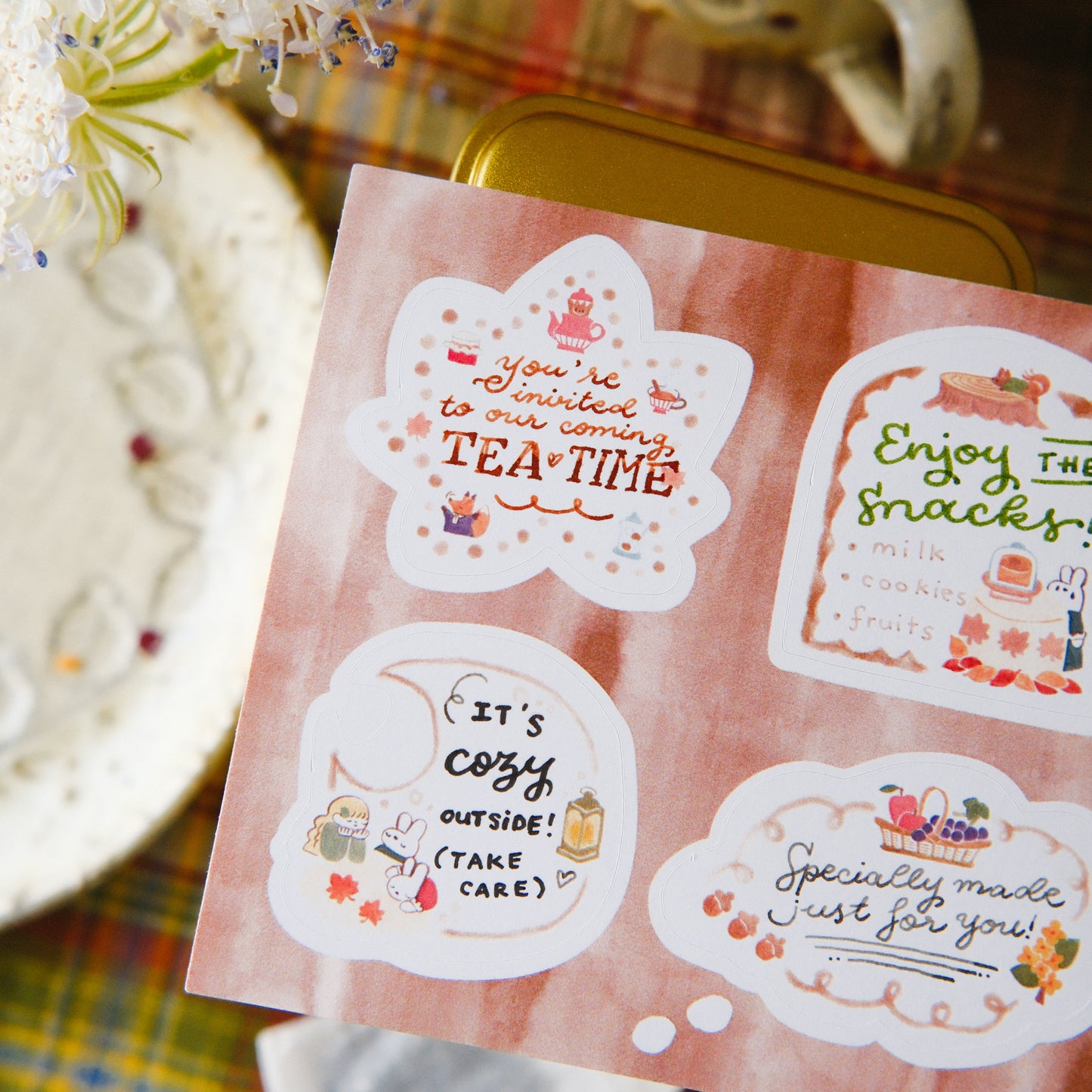 Teayou Frame Stickers Notepad - Seasonal Tea Party