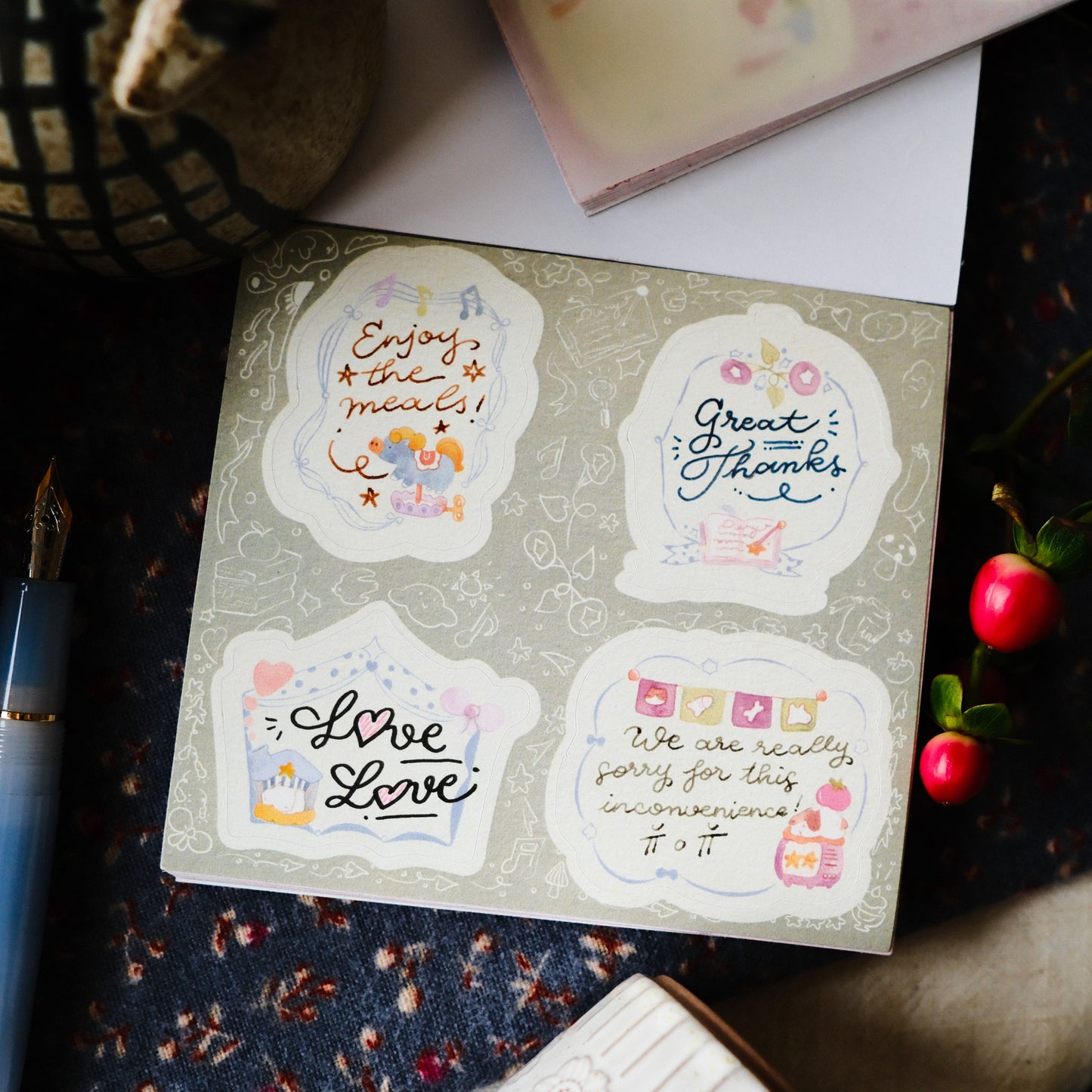 Teayou Frame Stickers Notepad - Reading Sleeping