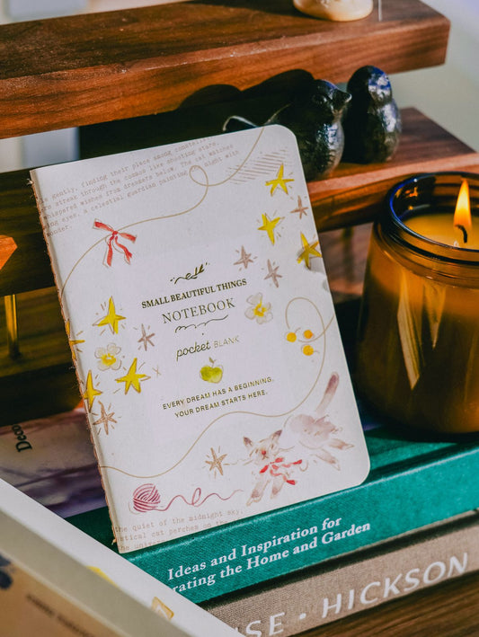 Meow Illustration Passport-sized Gold Foil Slim Notebook - Starry Night