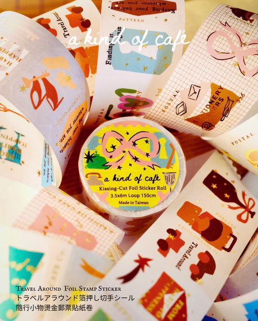 a kind of café Die-cut Style Label Tape - Travel Around, with Gold Foil Details