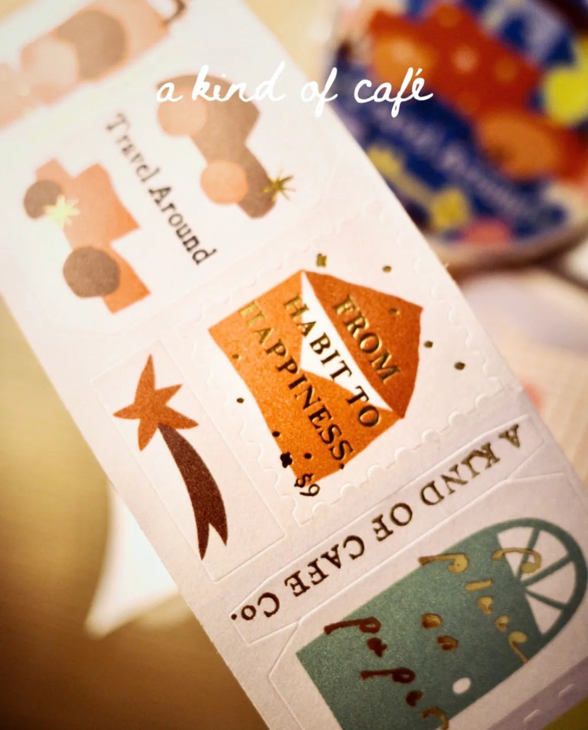 a kind of café Die-cut Style Label Tape - Travel Around, with Gold Foil Details