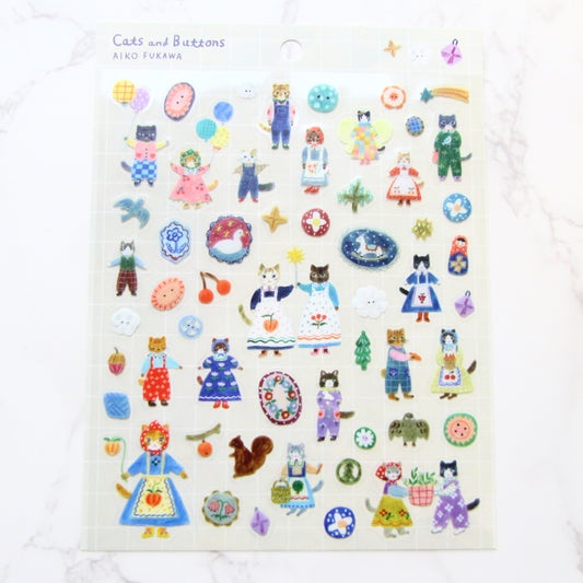 cozyca products x Aiko Fukawa Clear Sticker - Cat & Button