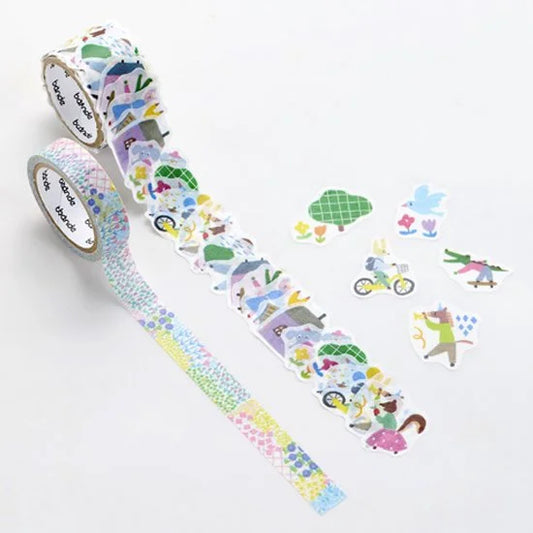 Bande Washi Tape Sticker Roll Set - Animal Town and Flower Garden