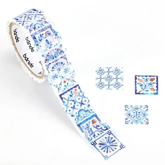 Bande Washi Tape Sticker Roll - Tile Indigo and Flower