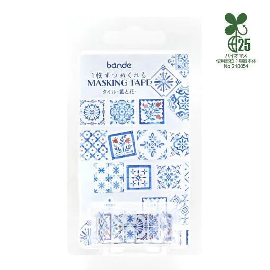 Bande Washi Tape Sticker Roll - Tile Indigo and Flower