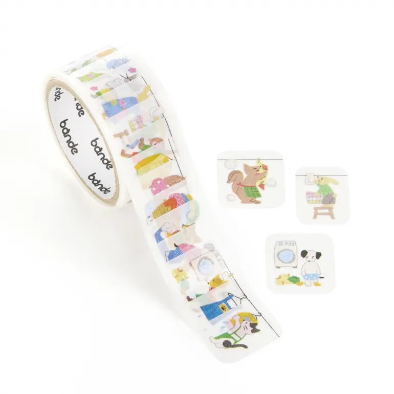 Bande Washi Tape Sticker Roll - Laundry Day - Whimsical Animals