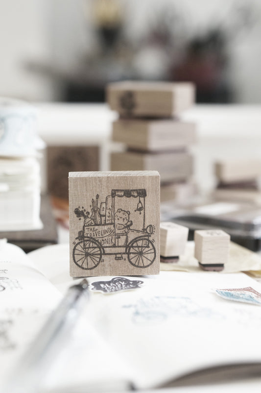 Black Milk Project "Traveling Stationer" Series Rubber Stamp - Bear on Cart