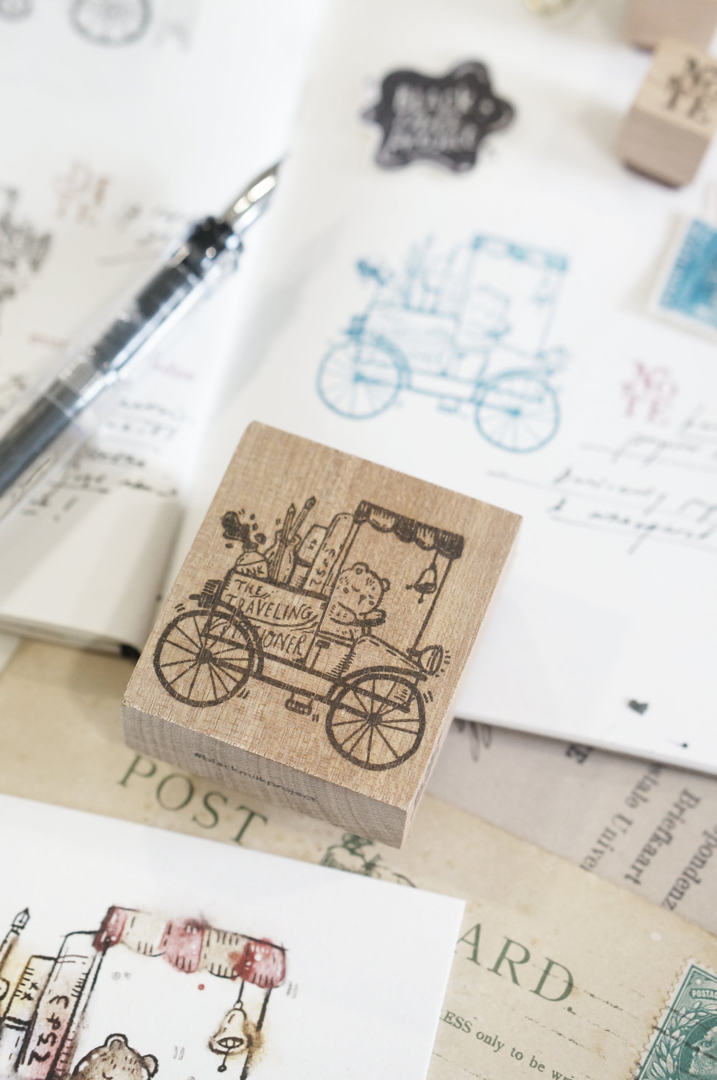 Black Milk Project "Traveling Stationer" Series Rubber Stamp - Bear on Cart