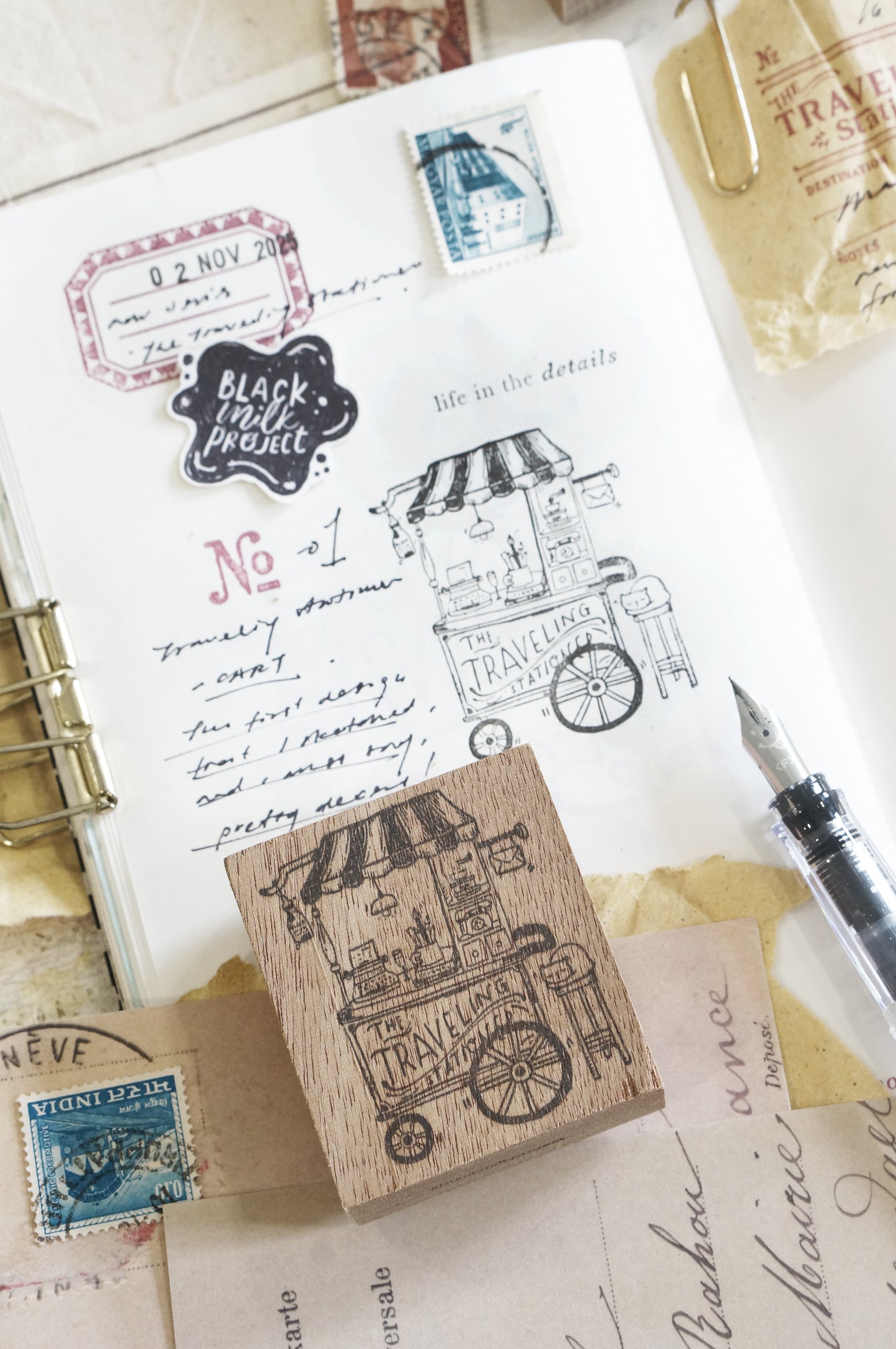 Black Milk Project "Traveling Stationer" Series Rubber Stamp - Stationery Cart