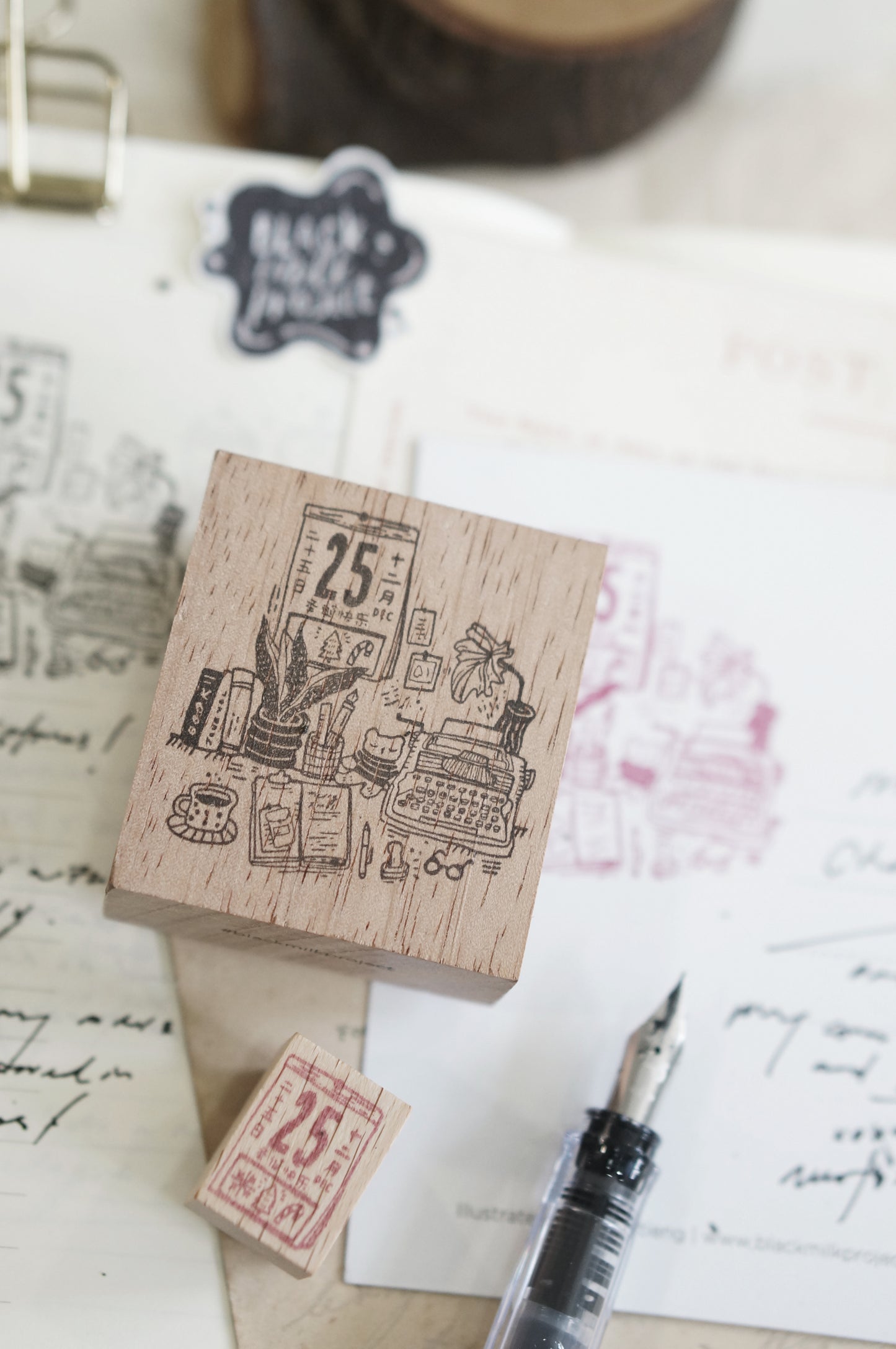Black Milk Project "Pages in December" Christmas Series Rubber Stamp - Desk