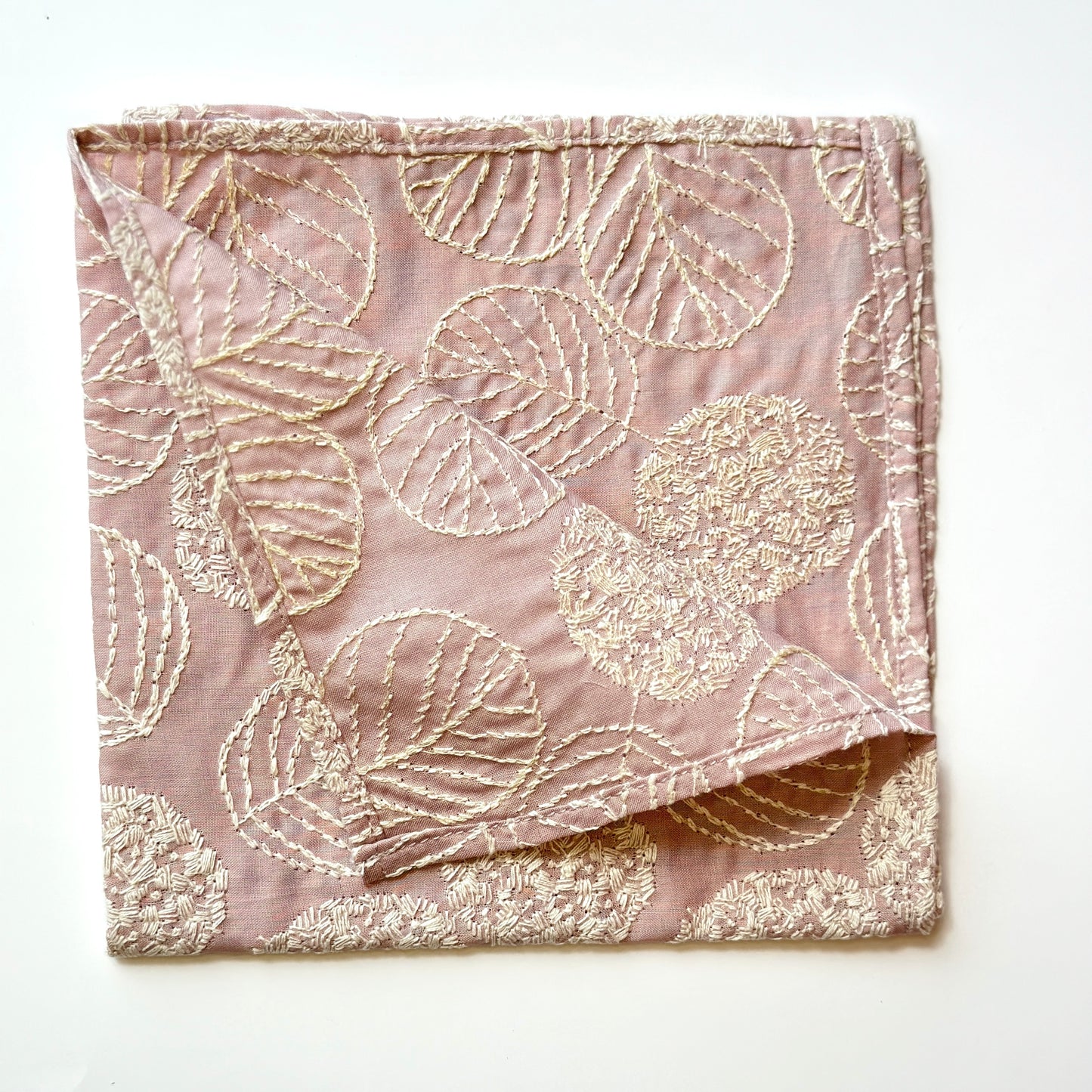 Classiky x ten to sen Embroidery Handkerchief, Pink Hydrangea