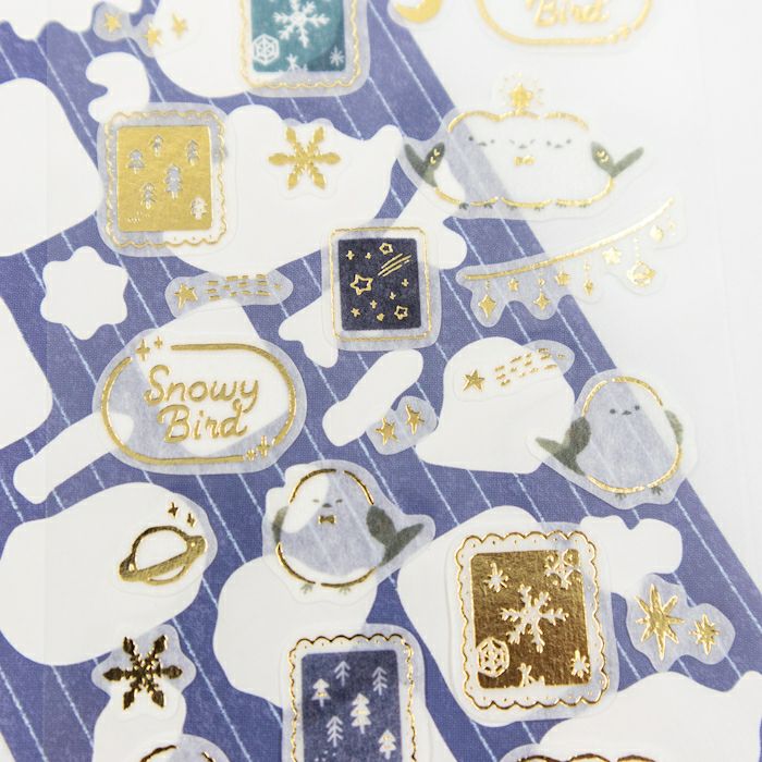 Furukawashiko Gold Foil Washi Sticker Sheet - Bird and Star, Winter Limited