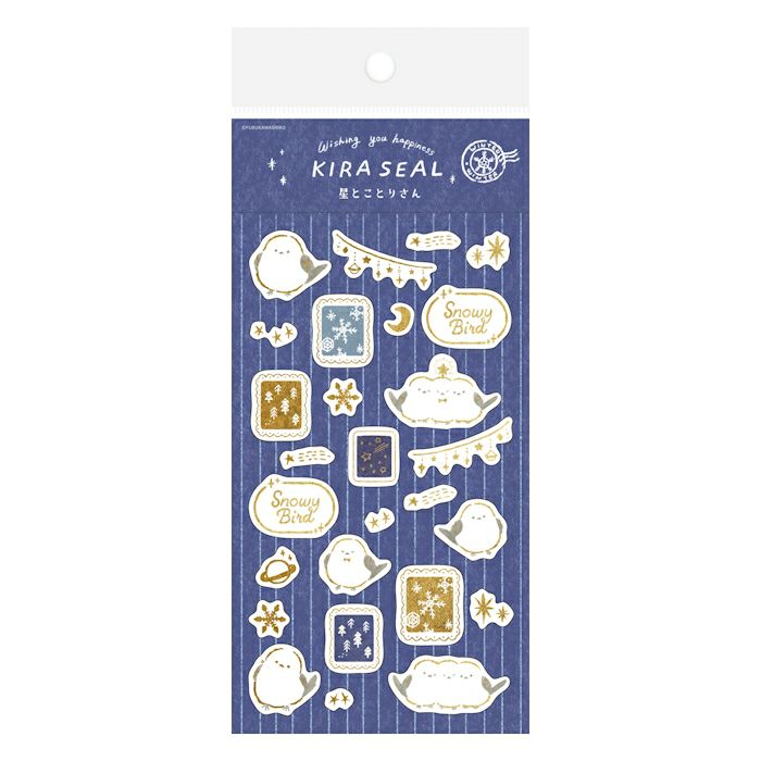 Furukawashiko Gold Foil Washi Sticker Sheet - Bird and Star, Winter Limited