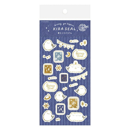 Furukawashiko Gold Foil Washi Sticker Sheet - Bird and Star, Winter Limited