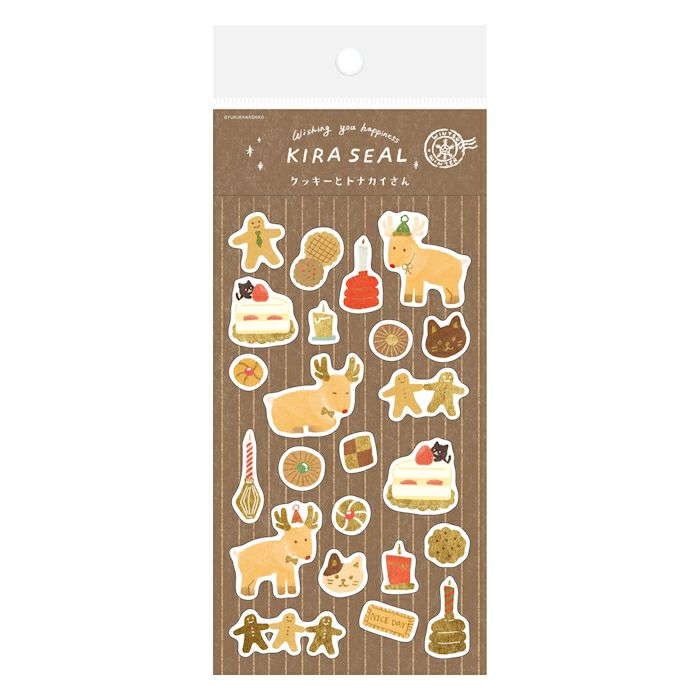 Furukawashiko Gold Foil Washi Sticker Sheet - Cookie and Reindeer, Winter Limited