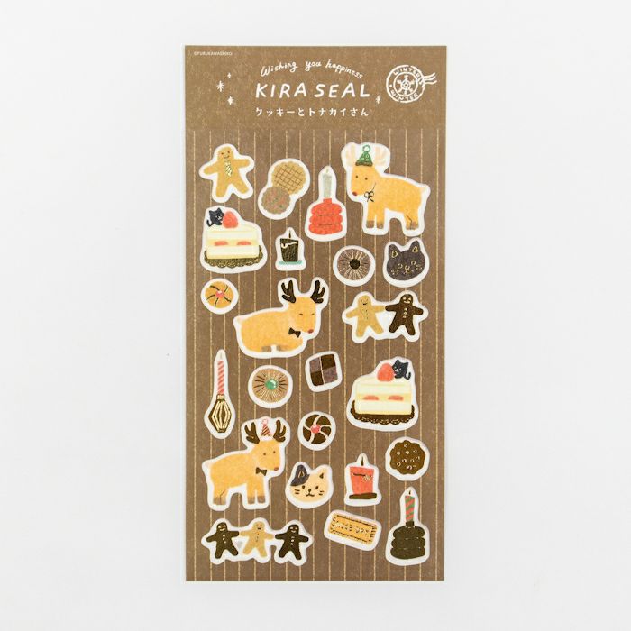 Furukawashiko Gold Foil Washi Sticker Sheet - Cookie and Reindeer, Winter Limited