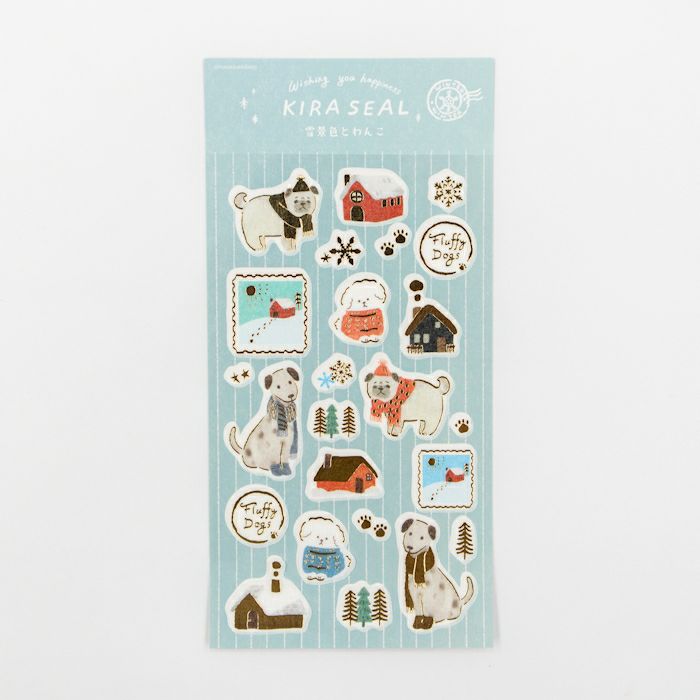 Furukawashiko Gold Foil Washi Sticker Sheet - Dog in Snowy World, Winter Limited