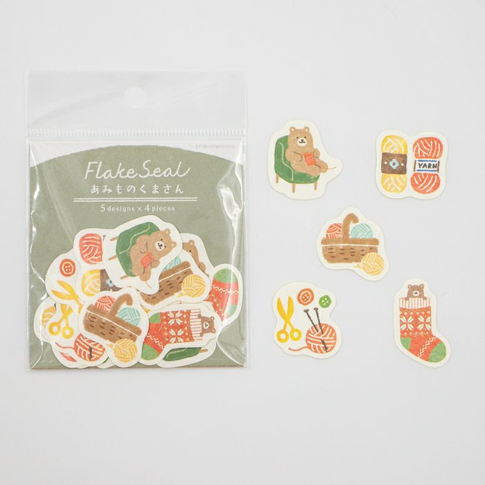 Furukawashiko Washi Flake Seal Sticker Packet - Sewing Kuma, Winter Limited