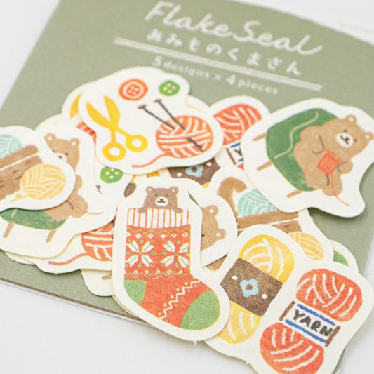 Furukawashiko Washi Flake Seal Sticker Packet - Sewing Kuma, Winter Limited