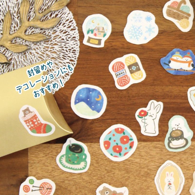 Furukawashiko Washi Flake Seal Sticker Packet - Sewing Kuma, Winter Limited