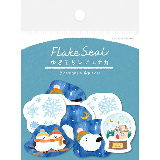 Furukawashiko Washi Flake Seal Sticker Packet - Snowy Bird, Winter Limited