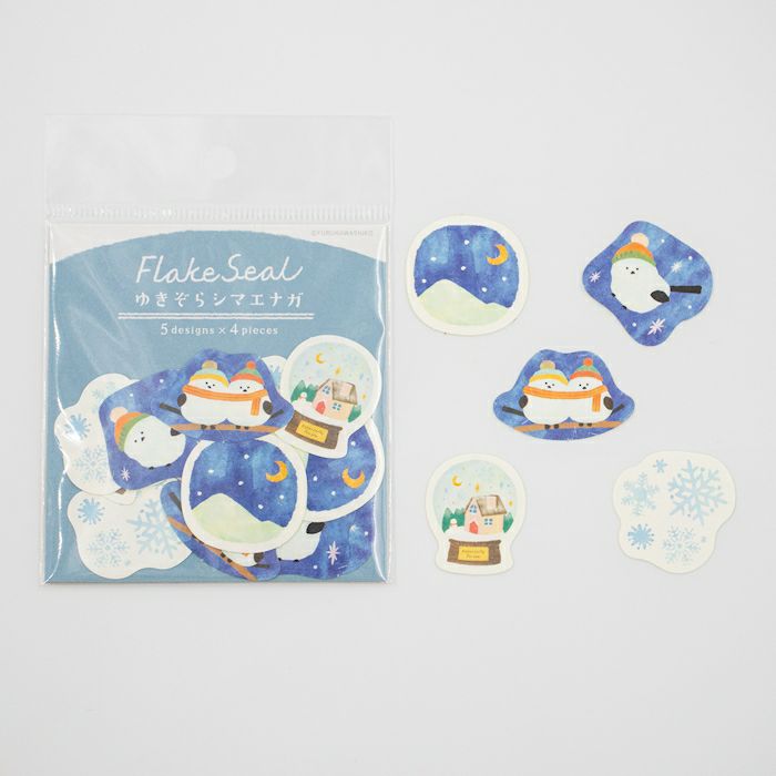 Furukawashiko Washi Flake Seal Sticker Packet - Snowy Bird, Winter Limited