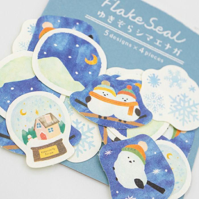 Furukawashiko Washi Flake Seal Sticker Packet - Snowy Bird, Winter Limited