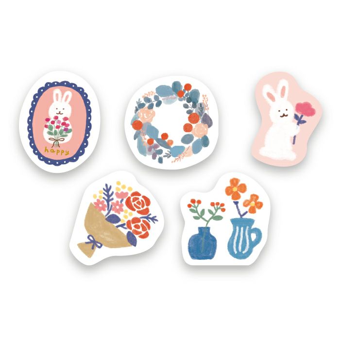 Furukawashiko Washi Flake Seal Sticker Packet - Winter Limited Edition - Flower to Bunny