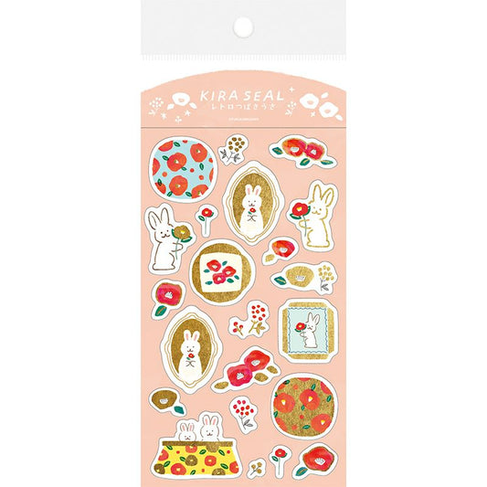 Furukawashiko Gold Foil Washi Sticker Sheet - Bunny and Camellia, Winter Limited