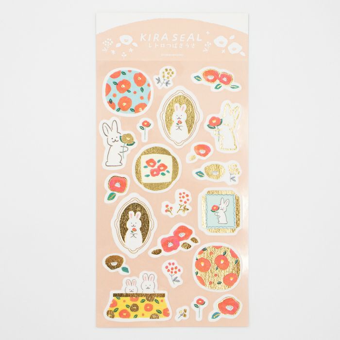 Furukawashiko Gold Foil Washi Sticker Sheet - Bunny and Camellia, Winter Limited