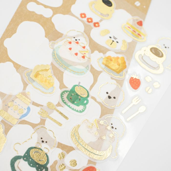 Furukawashiko Gold Foil Washi Sticker Sheet - Cafe Wanko, Winter Limited