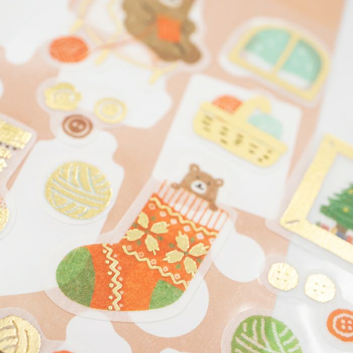 Furukawashiko Gold Foil Washi Sticker Sheet - Sewing Kuma, Winter Limited