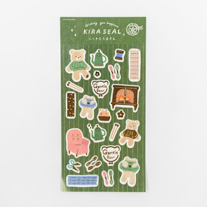 Furukawashiko Gold Foil Washi Sticker Sheet - Kuma and Knit, Winter Limited