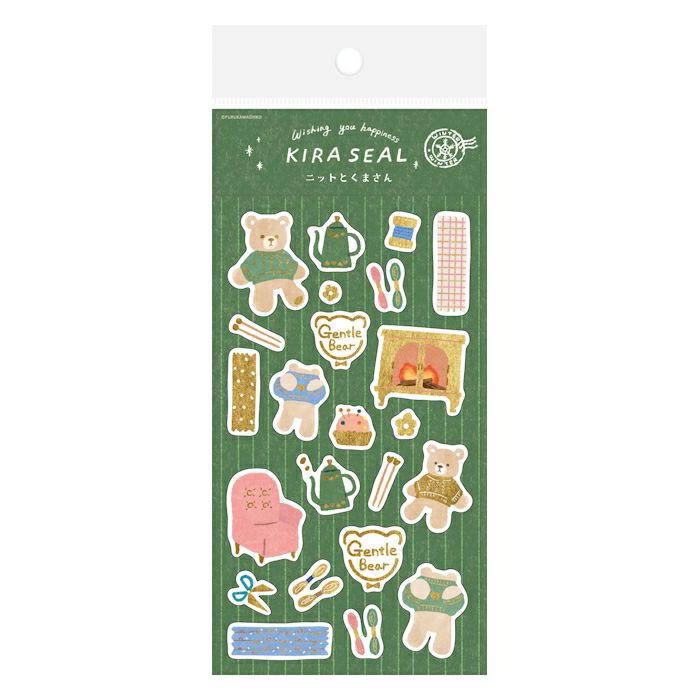 Furukawashiko Gold Foil Washi Sticker Sheet - Kuma and Knit, Winter Limited