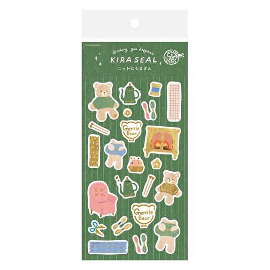 Furukawashiko Gold Foil Washi Sticker Sheet - Kuma and Knit, Winter Limited